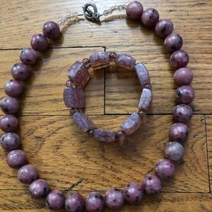 Rhodonite Necklace and elastic bracelet